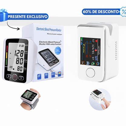 Medidor de glicose no sangue multifuncional + Tensiómetro eletrónico