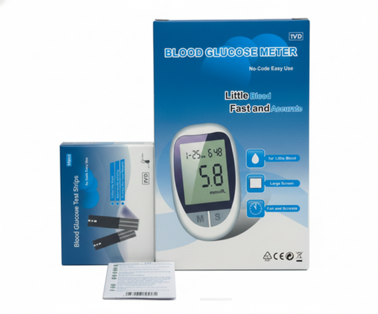 Glucómetro digital com 50 tiras de teste e 50 lancetas